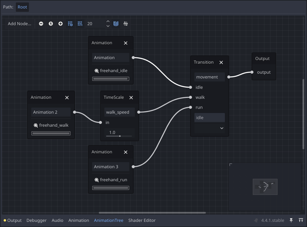 Walk speed TimeScale node connected to walk animation and transition node